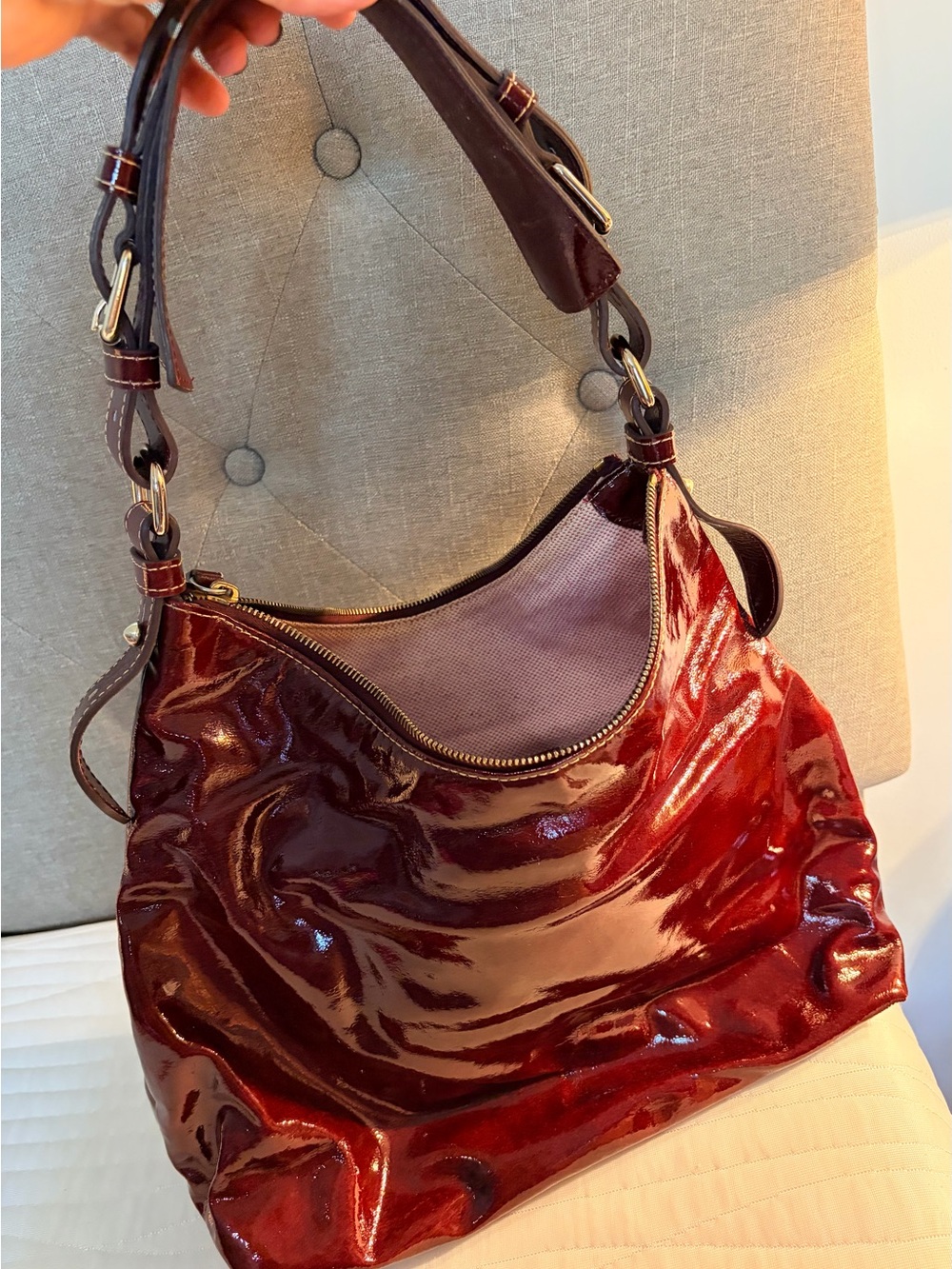 Dooney & Bourke Glossy Burgundy Patent Leather Shoulder Bag - Picture 4 of 16